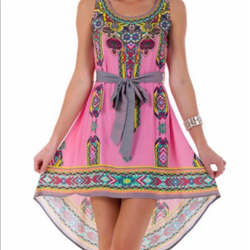 Pink Aztec pattern high low dress - Picture 2 of 8